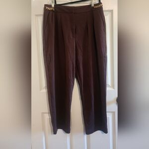 MICHAEL Michael Kors Women's Dark Brown Dress Pants with Gold Chain Trim